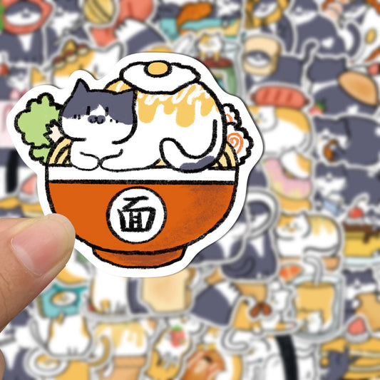 50 Pieces Cute Cat & Food Theme for Laptop / Phone Decor Flake Stickers