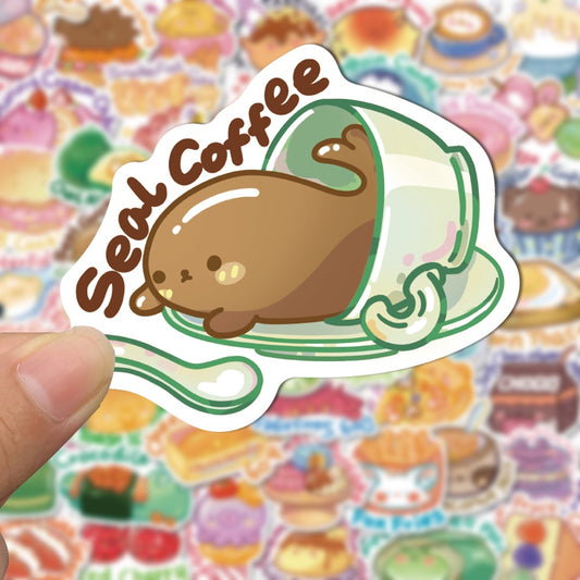50 Pieces Cute Food Theme Flake Stickers